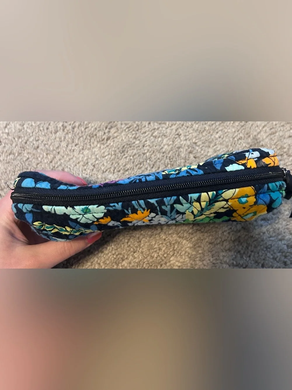 Quilted Vera Bradley Floral Cosmetic Pouch bag in Navy, Blue, Green & Purple